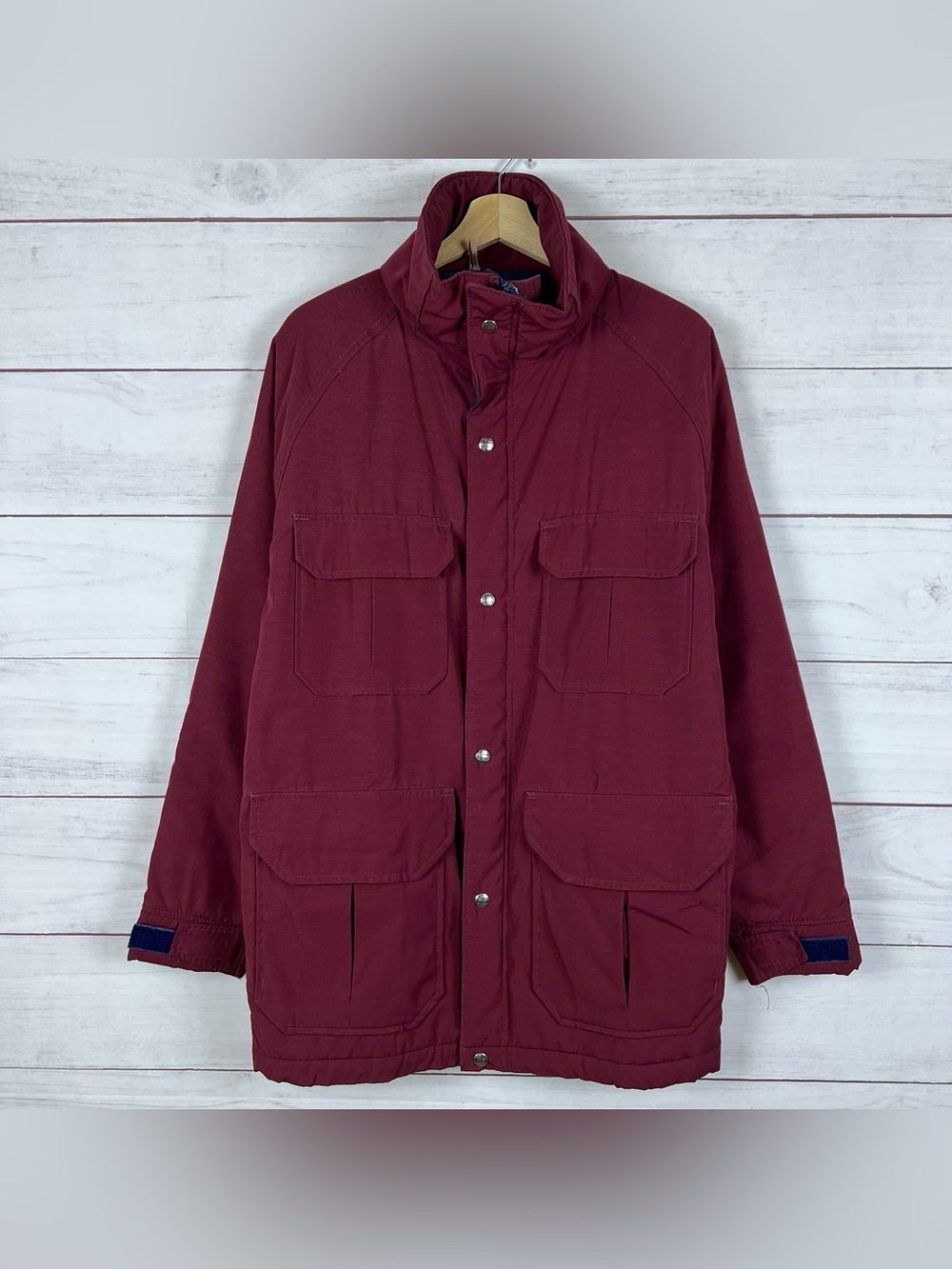 VTG Woolrich Jacket Mens Medium Red Hooded Mountain Parka Storm Flap Pockets